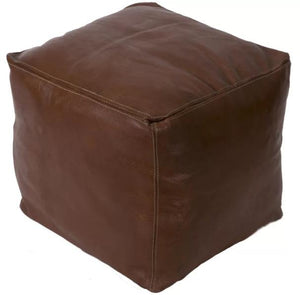 Moroccan Leather Pouf Brown Square Genuine Leather