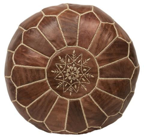 CHOCOLATE Genuine Leather Moroccan pouf