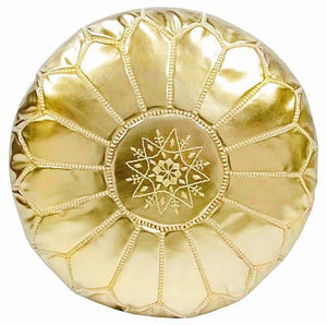 GOLD Genuine Leather Moroccan Pouf