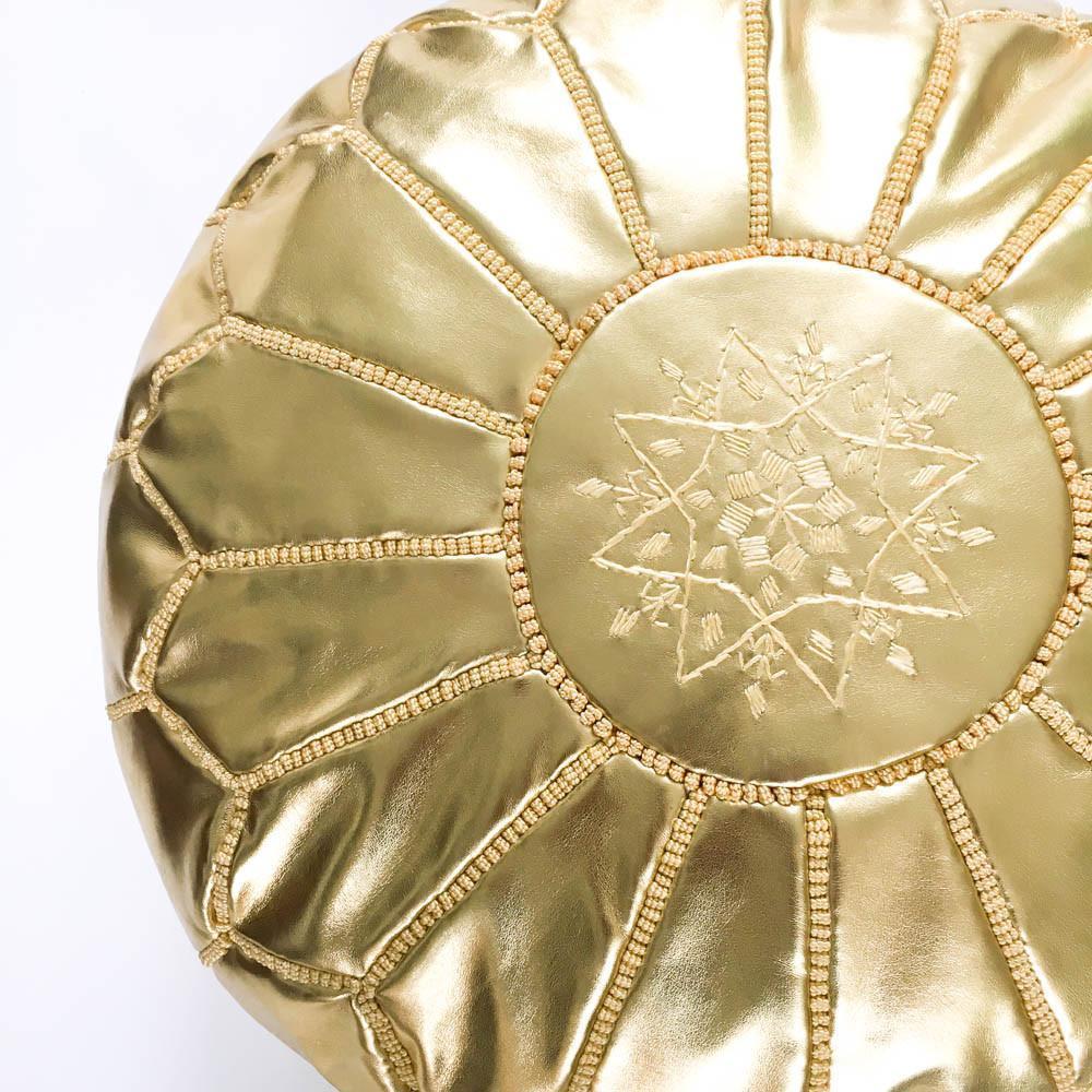 GOLD Genuine Leather Moroccan Pouf