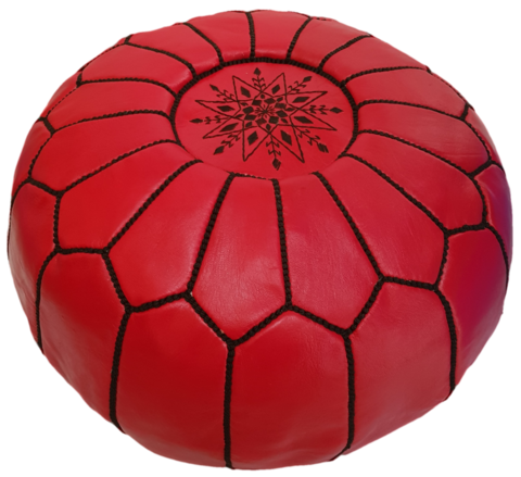 RED LEATHER POUF MOROCCAN
