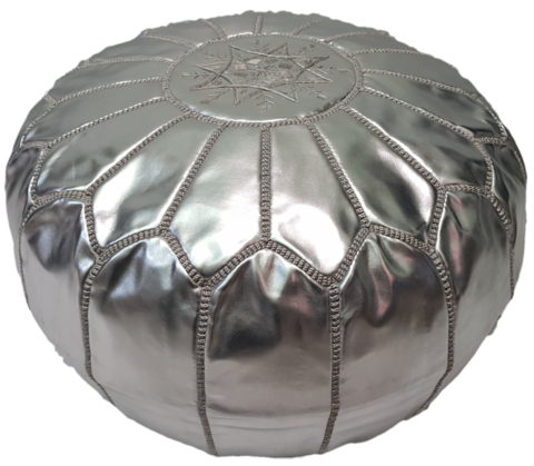 SILVER MOROCCAN LEATHER POUF