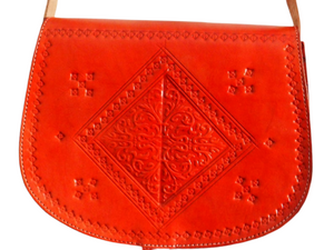 Tote Handmade Red Genuine Leather Shoulder Bag Moroccan Yellow